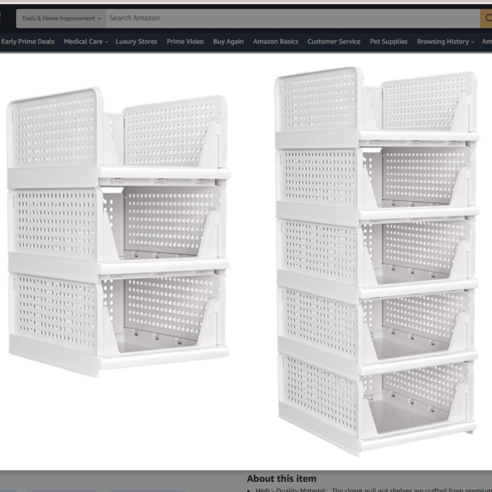 3 Pack Stackable Closet Organizer, Folding Closet Container, Plastic Storage Bas